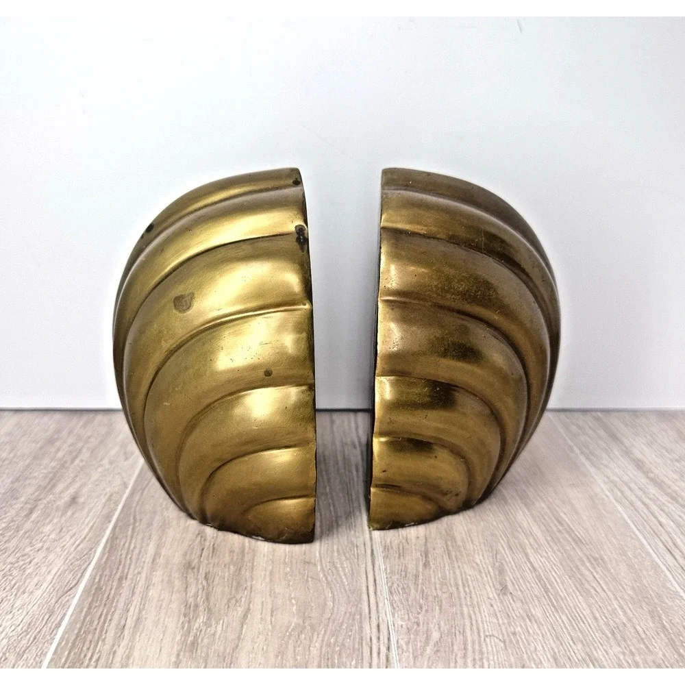 Vintage Brass Shell Bookends Heavy Coastal‎ Nautical Decor 5in Set Pair